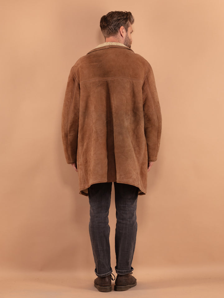 Vintage 70's Men Suede Sherpa Coat in Beige