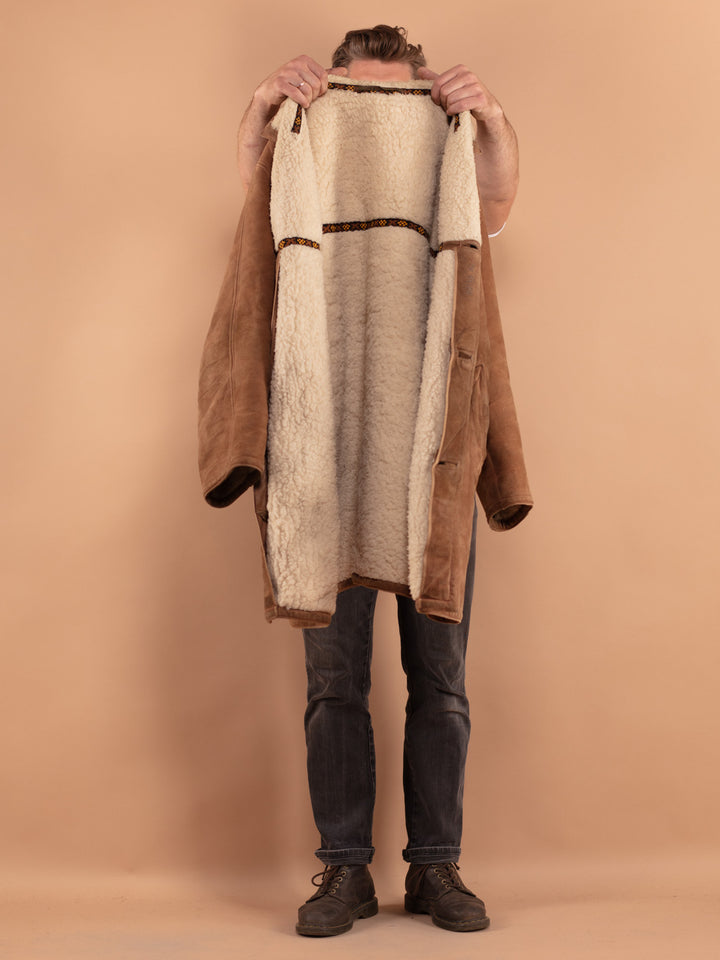 Vintage 70's Men Suede Sherpa Coat in Beige