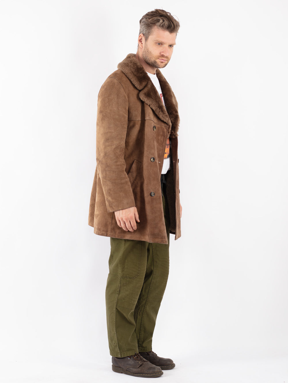 Vintage Men Suede Sherpa in Beige