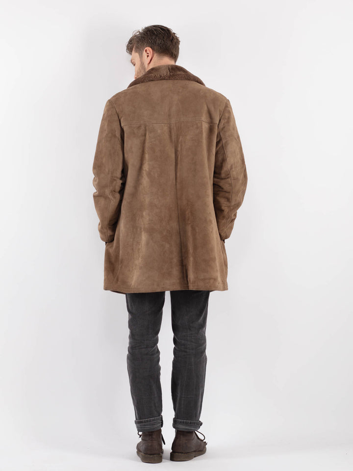 Vintage 70's Men Suede Sherpa Coat in Beige