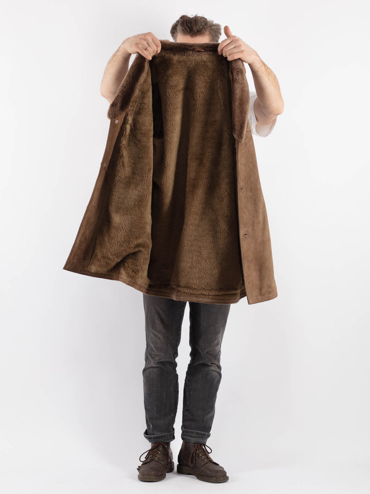 Vintage 70's Men Suede Sherpa Coat in Beige