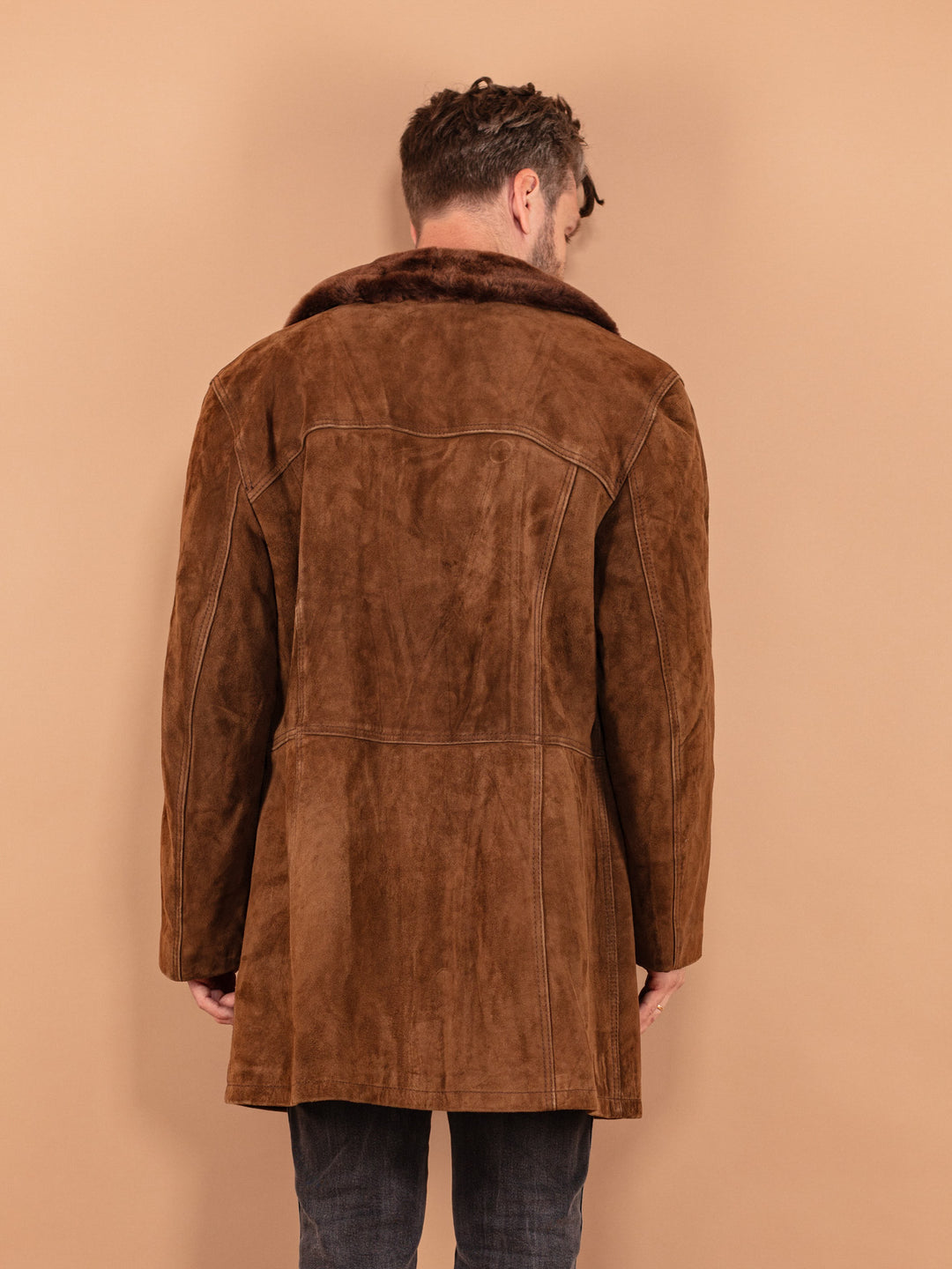 Vintage 70's Men Suede Sherpa Coat in Brown
