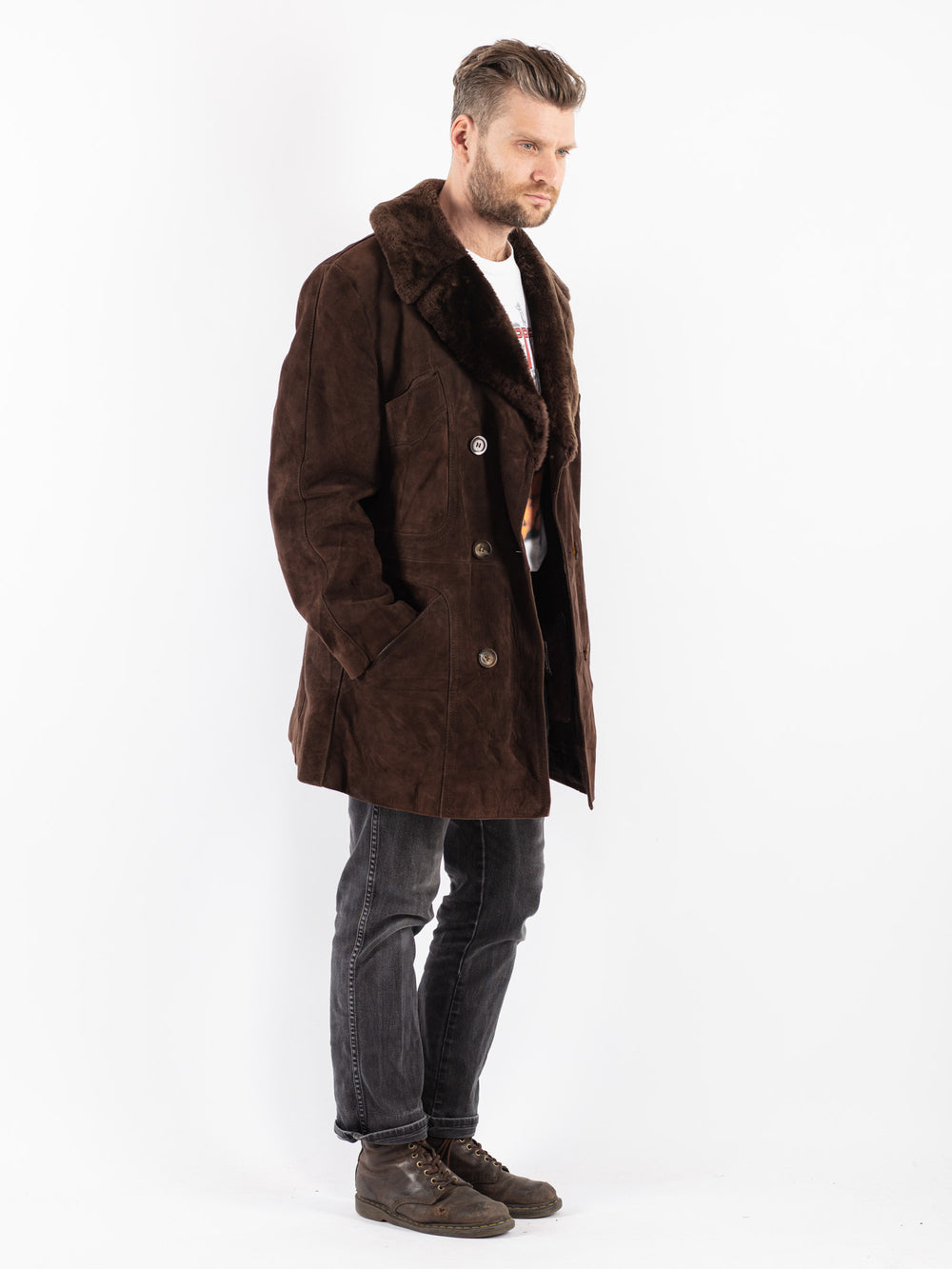 Vintage 70's Men Suede Sherpa in Brown