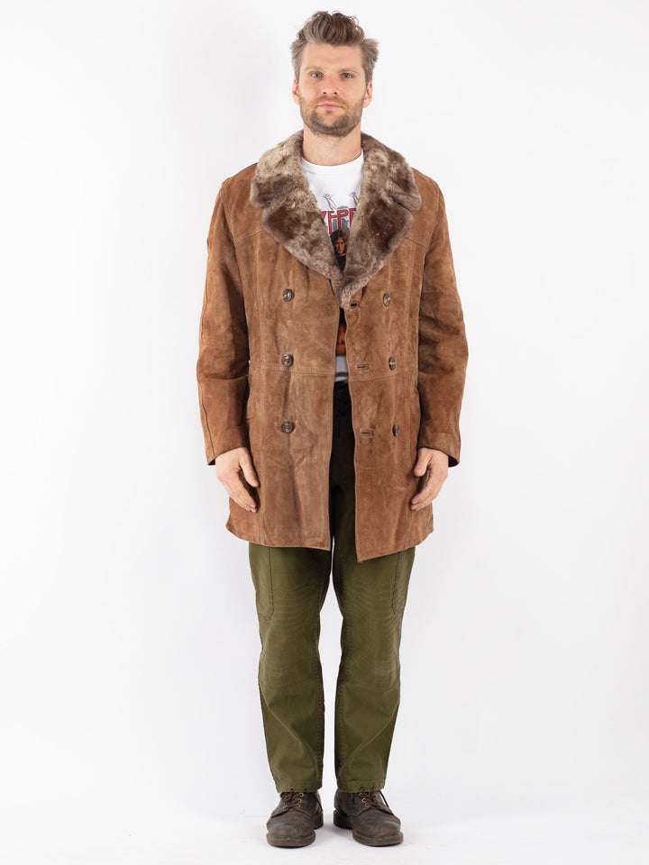 Vintage Men Suede Sherpa Coat in Brown