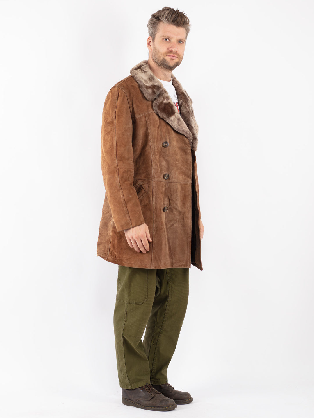 Vintage Men Suede Sherpa Coat in Brown