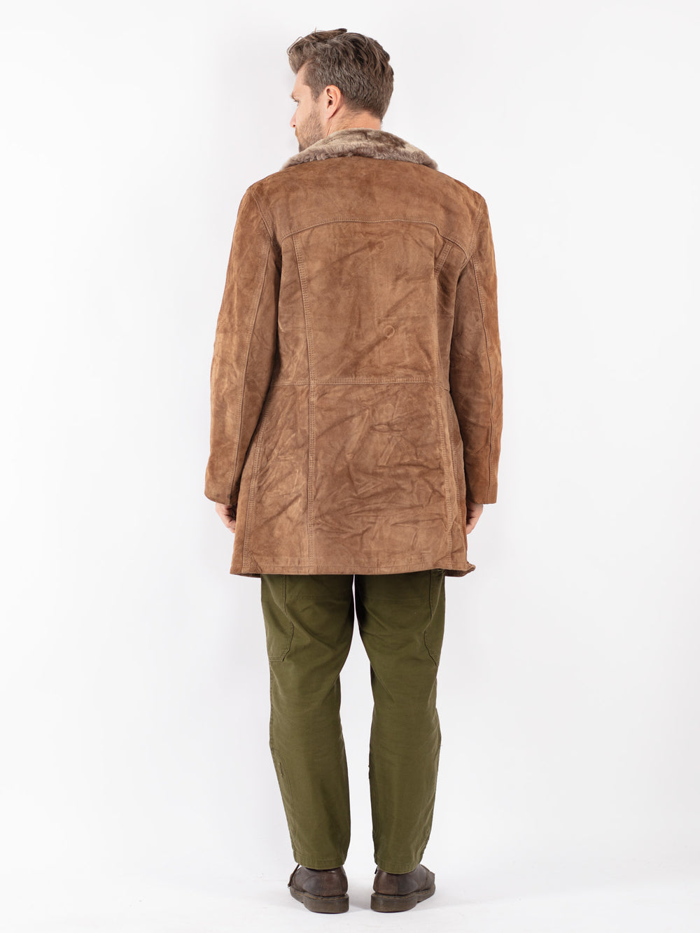 Vintage Men Suede Sherpa Coat in Brown