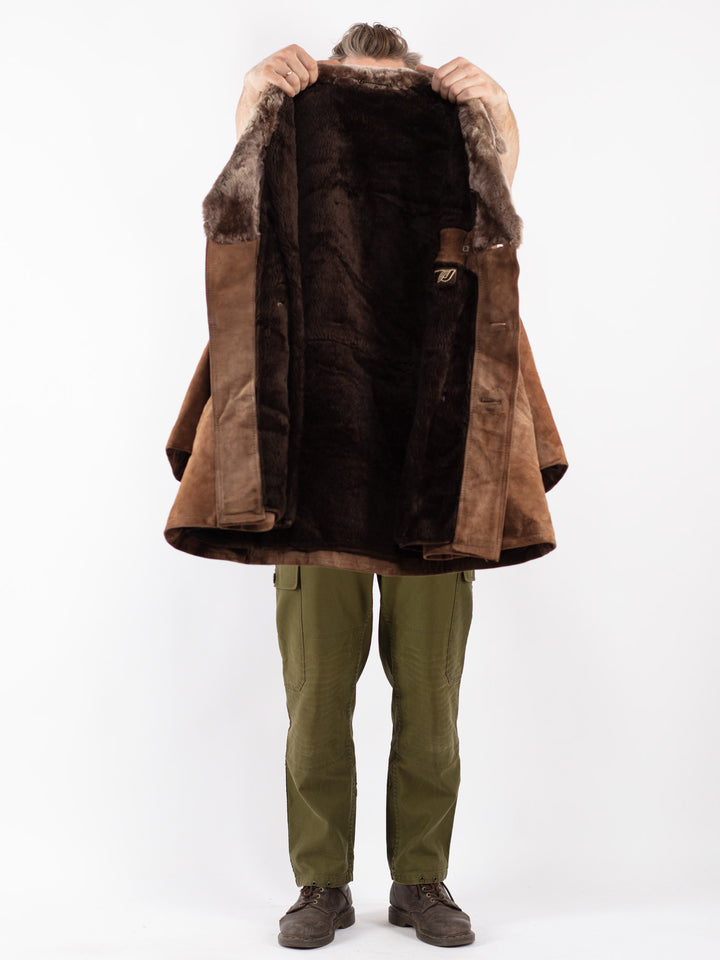 Vintage Men Suede Sherpa Coat in Brown