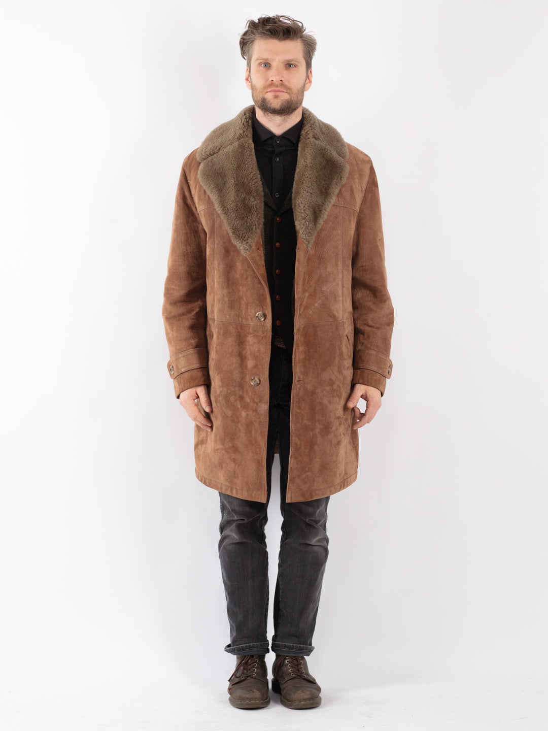 Vintage 70's Men Suede Sherpa Coat in Brown