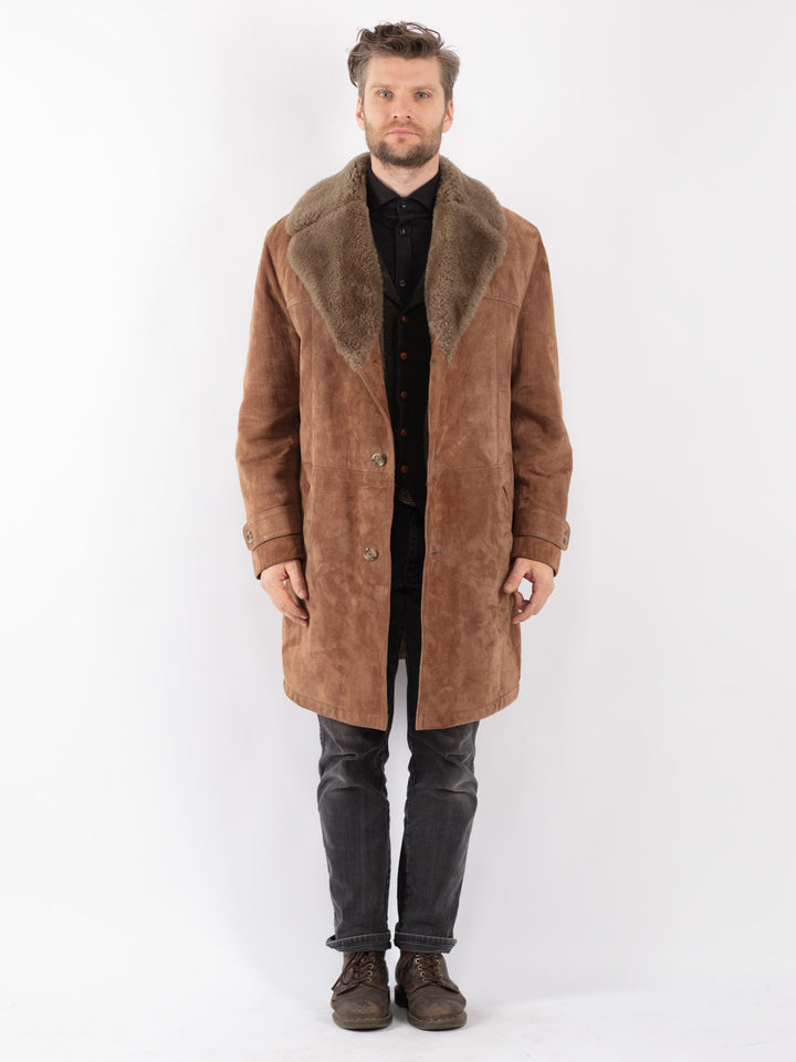 Vintage 70's Men Suede Sherpa Coat in Brown