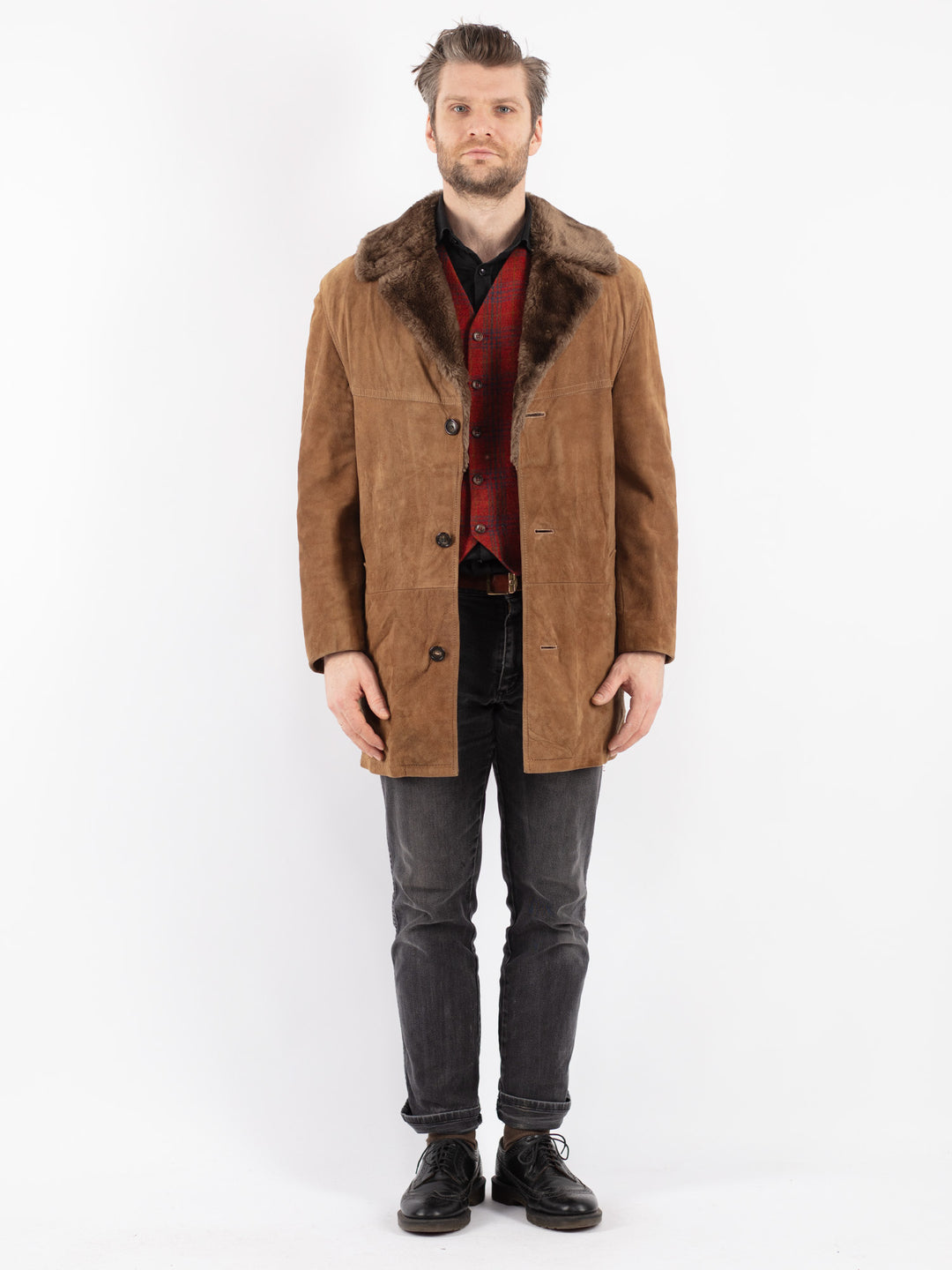 Vintage 70's Men Suede Sherpa Coat in Beige