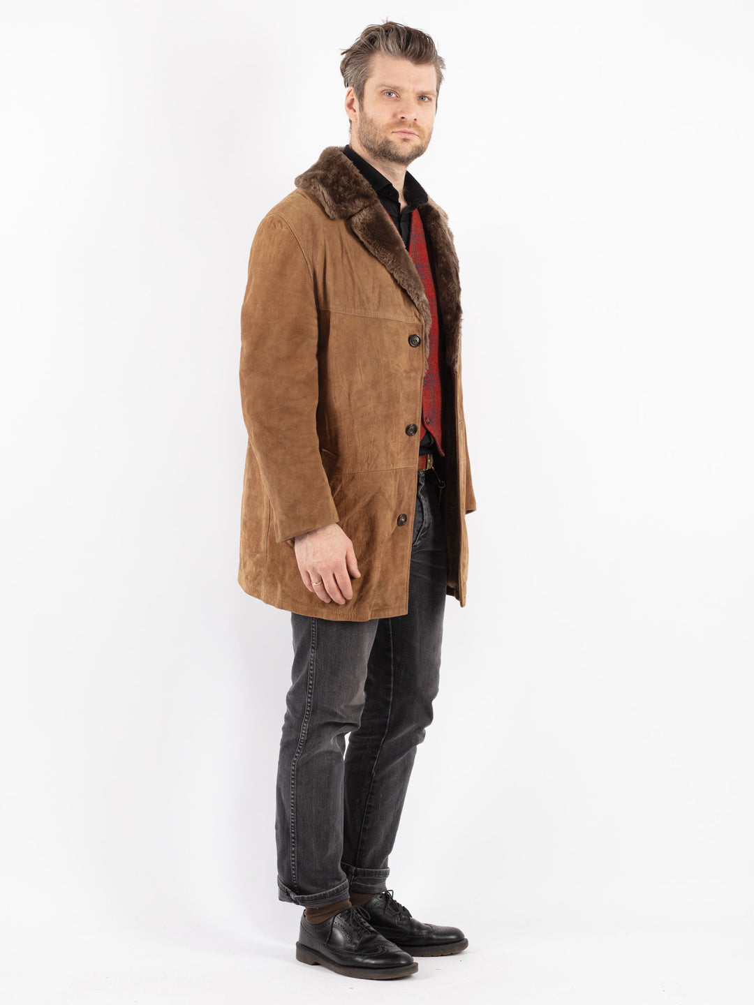 Vintage 70's Men Suede Sherpa Coat in Beige