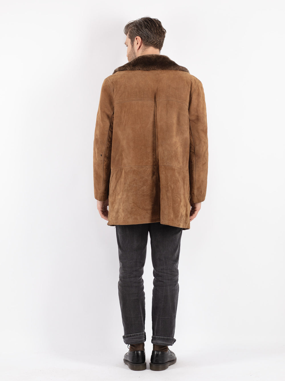 Vintage 70's Men Suede Sherpa Coat in Beige