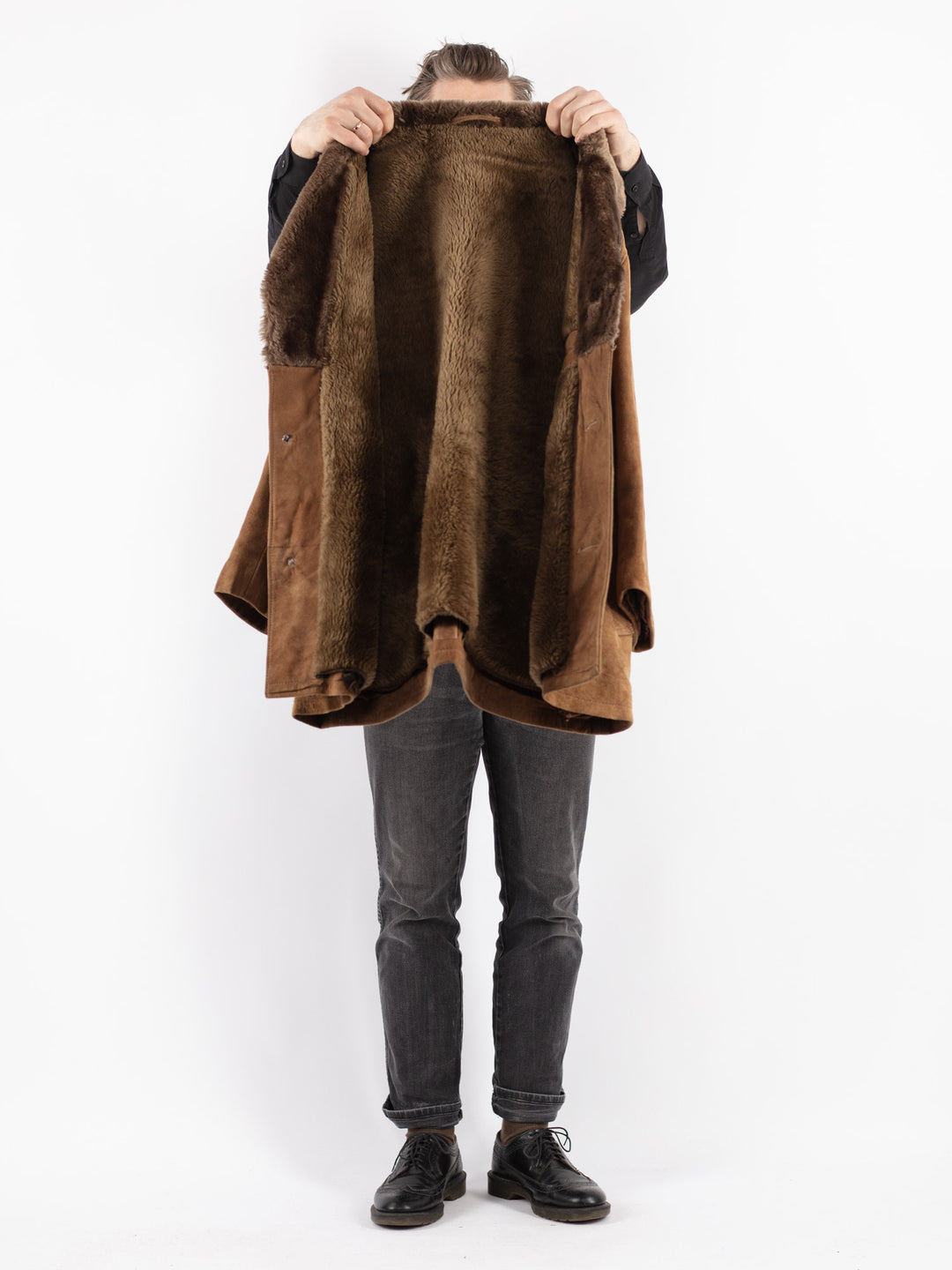 Vintage 70's Men Suede Sherpa Coat in Beige