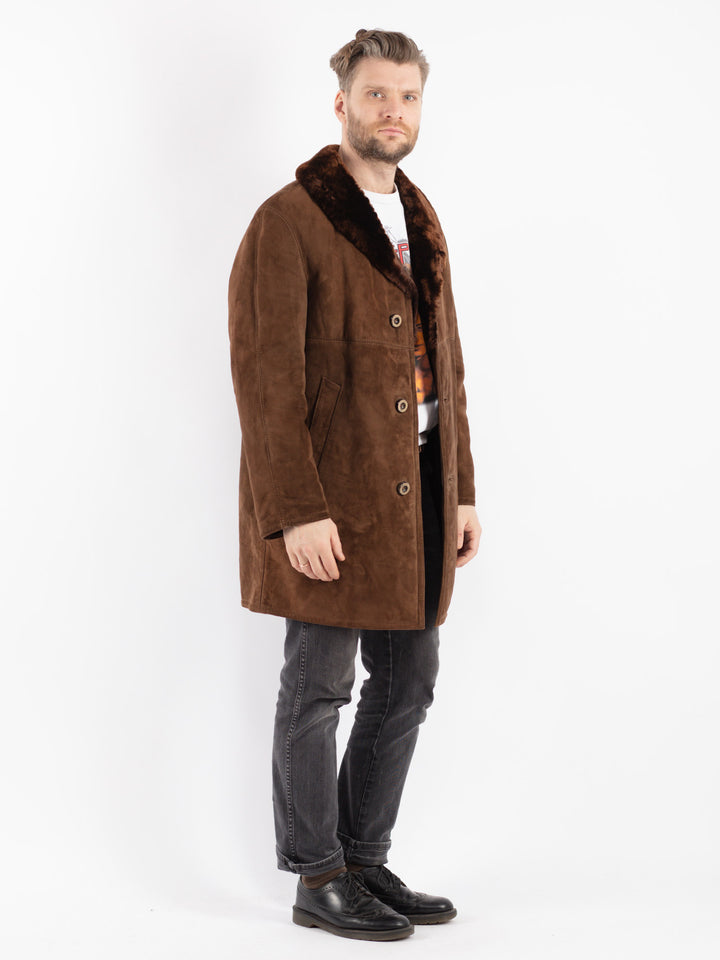 Vintage 70's Men Suede Sherpa Coat in Brown