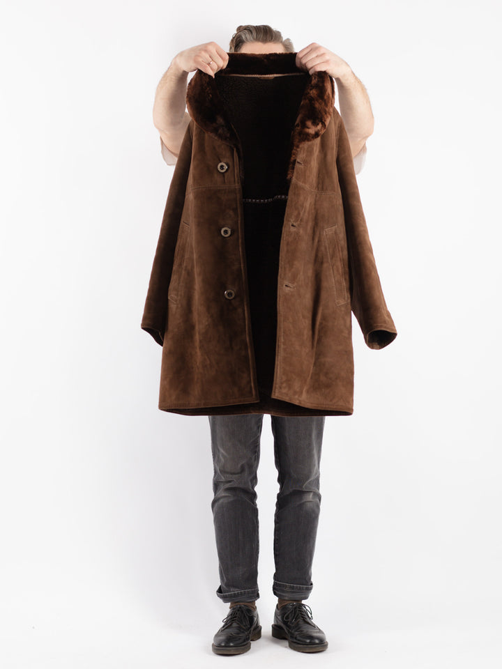 Vintage 70's Men Suede Sherpa Coat in Brown