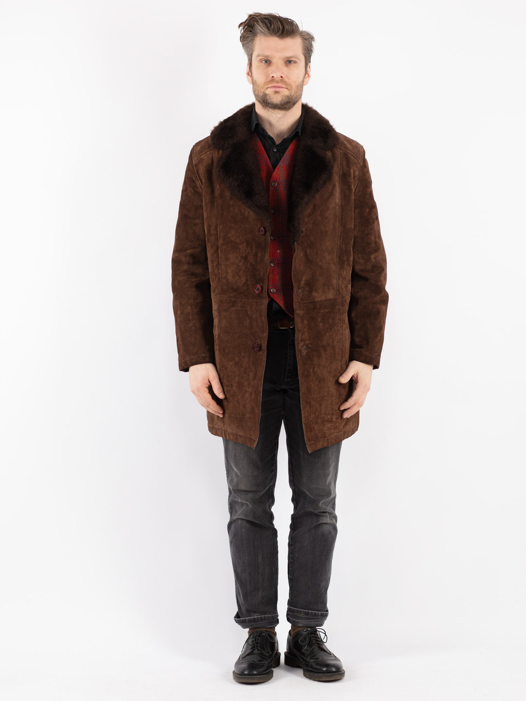Vintage 70's Men Suede Sherpa Coat in Brown