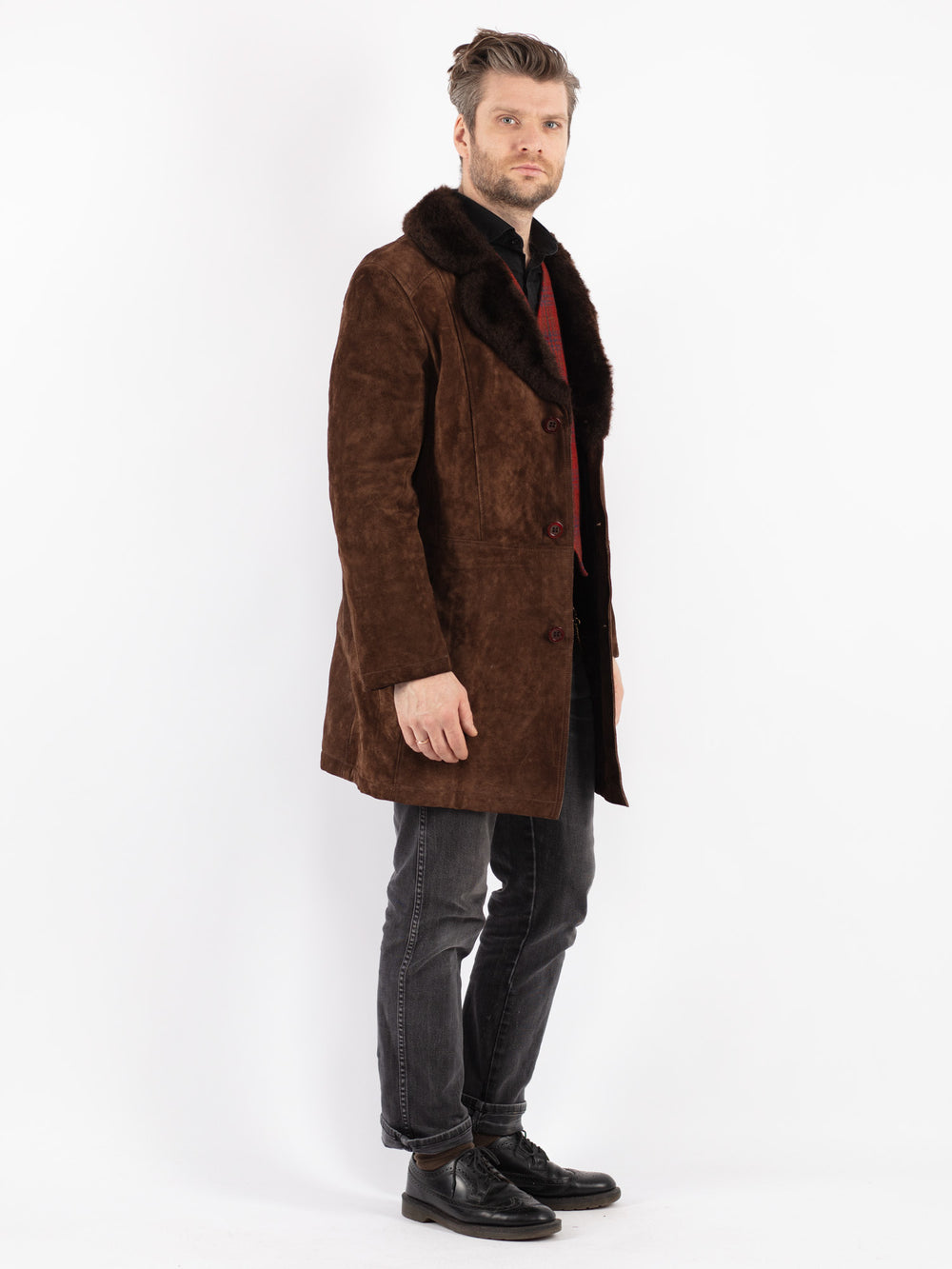 Vintage 70's Men Suede Sherpa Coat in Brown