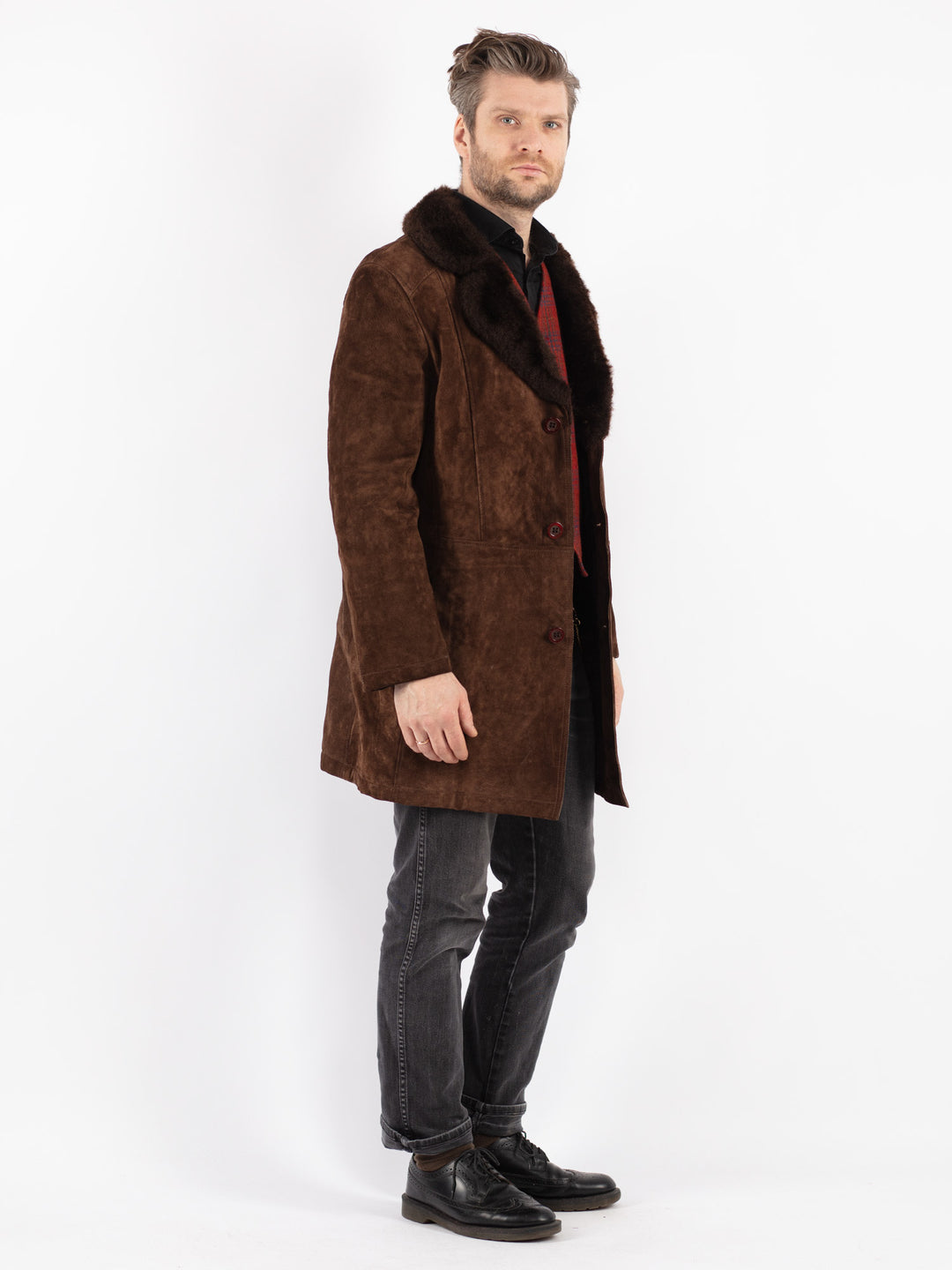 Vintage 70's Men Suede Sherpa Coat in Brown