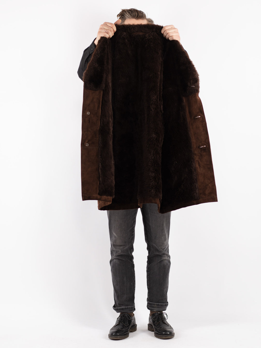 Vintage 70's Men Suede Sherpa Coat in Brown