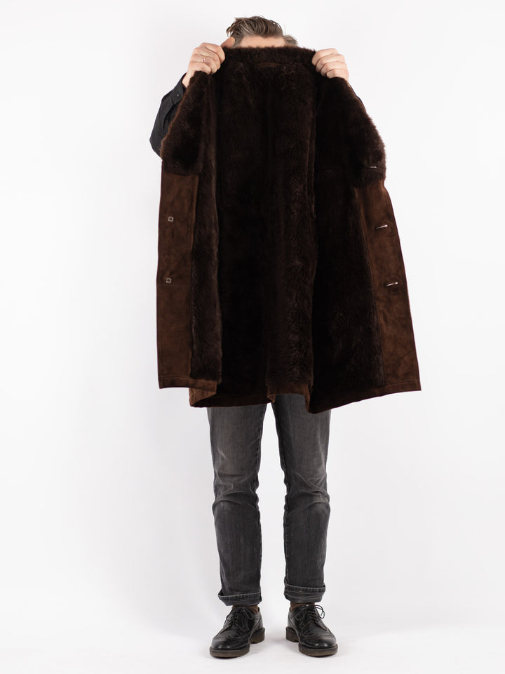 Vintage 70's Men Suede Sherpa Coat in Brown