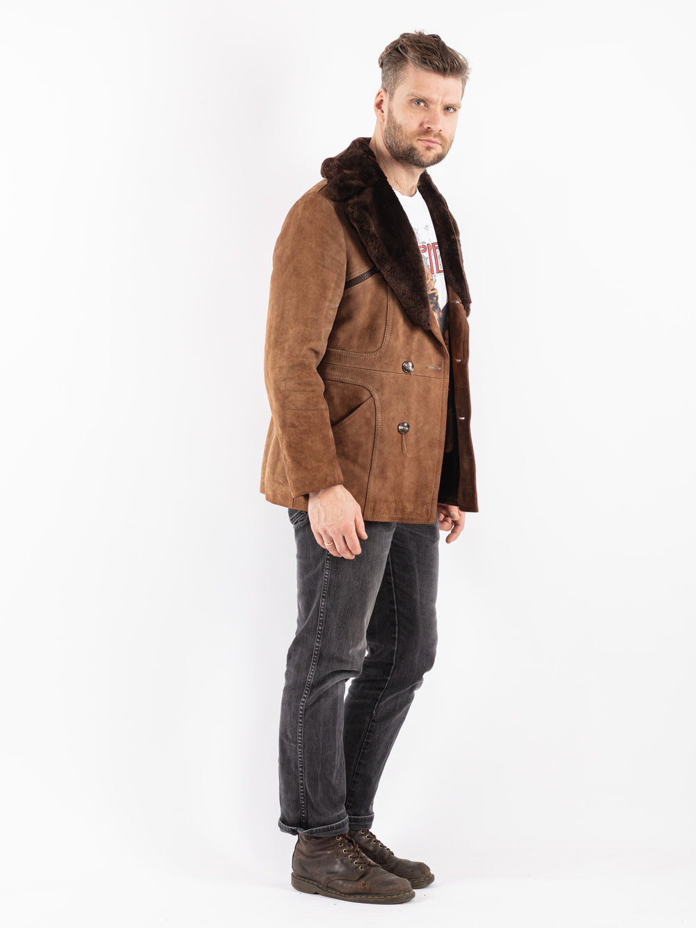 Vintage 70's Men Suede Sherpa Jacket in Brown