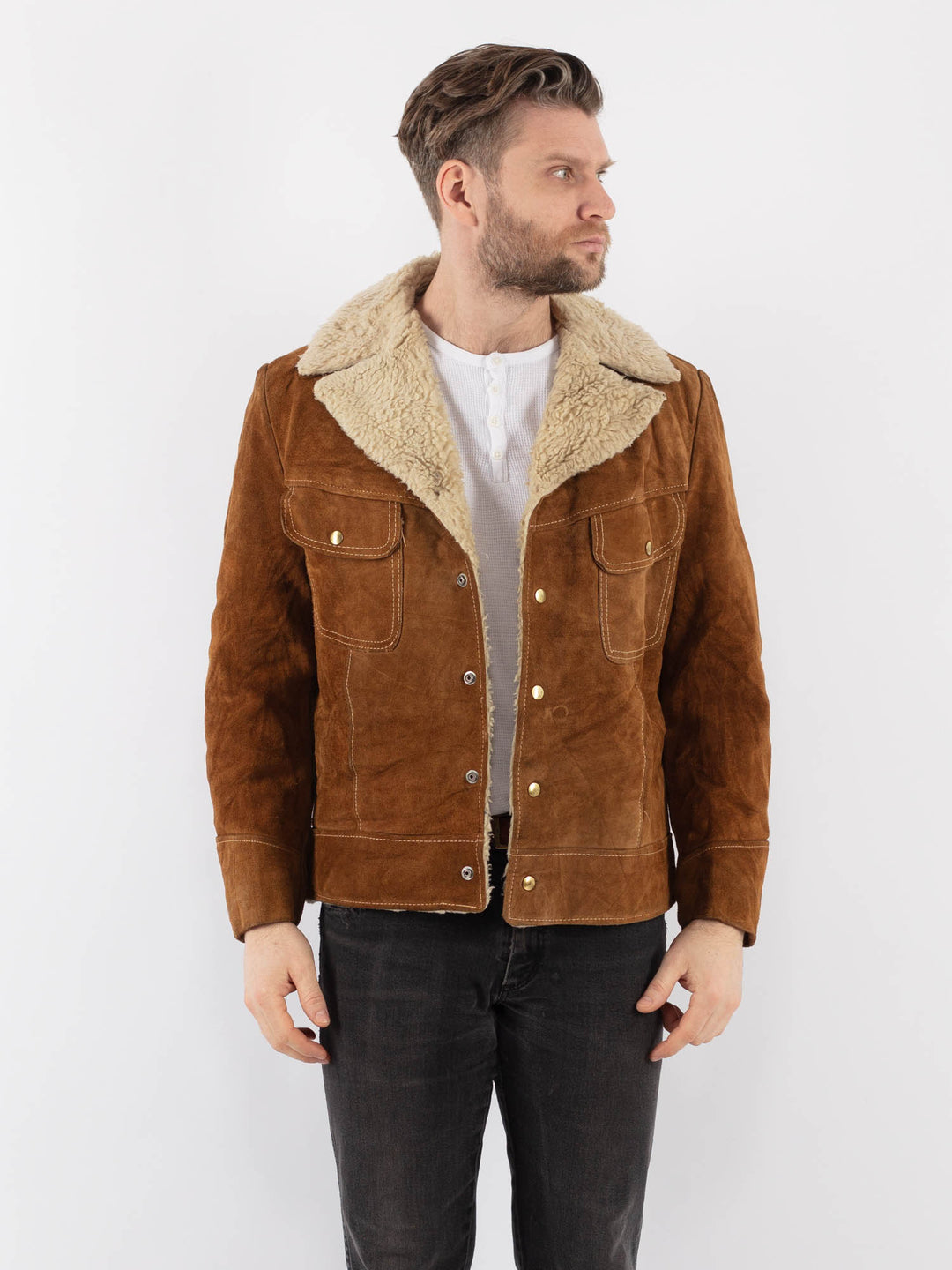 Vintage 70's Men Suede Sherpa Jacket in BrownZ995