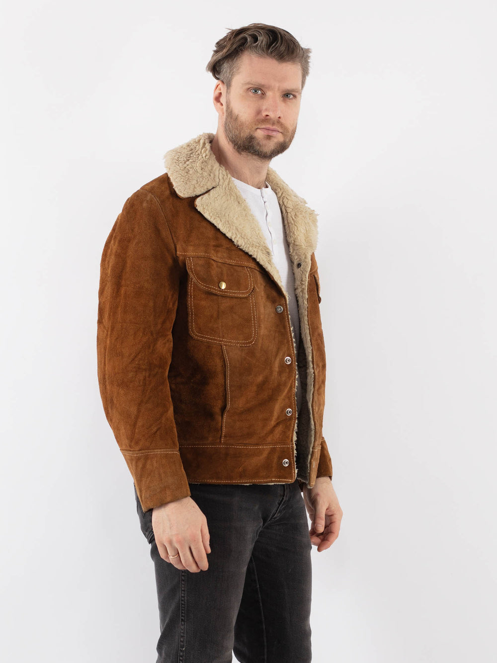 Vintage 70's Men Suede Sherpa Jacket in BrownZ995