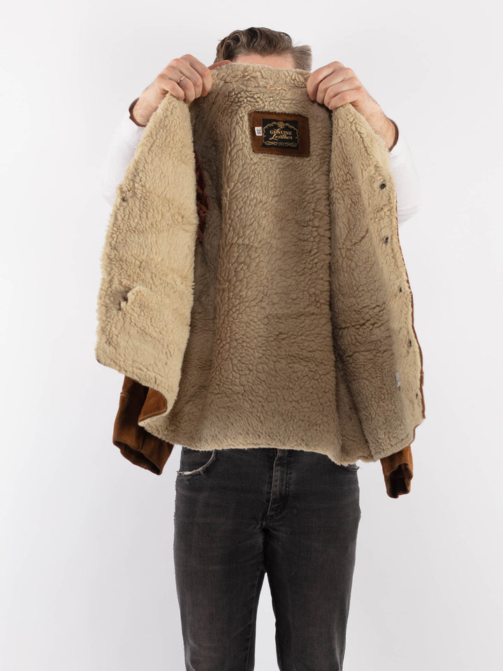 Vintage 70's Men Suede Sherpa Jacket in BrownZ995