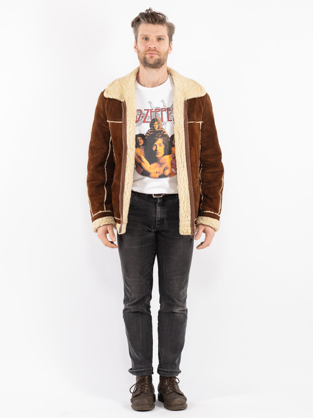 Vintage 70's Men Suede Sherpa Jacket in Brown