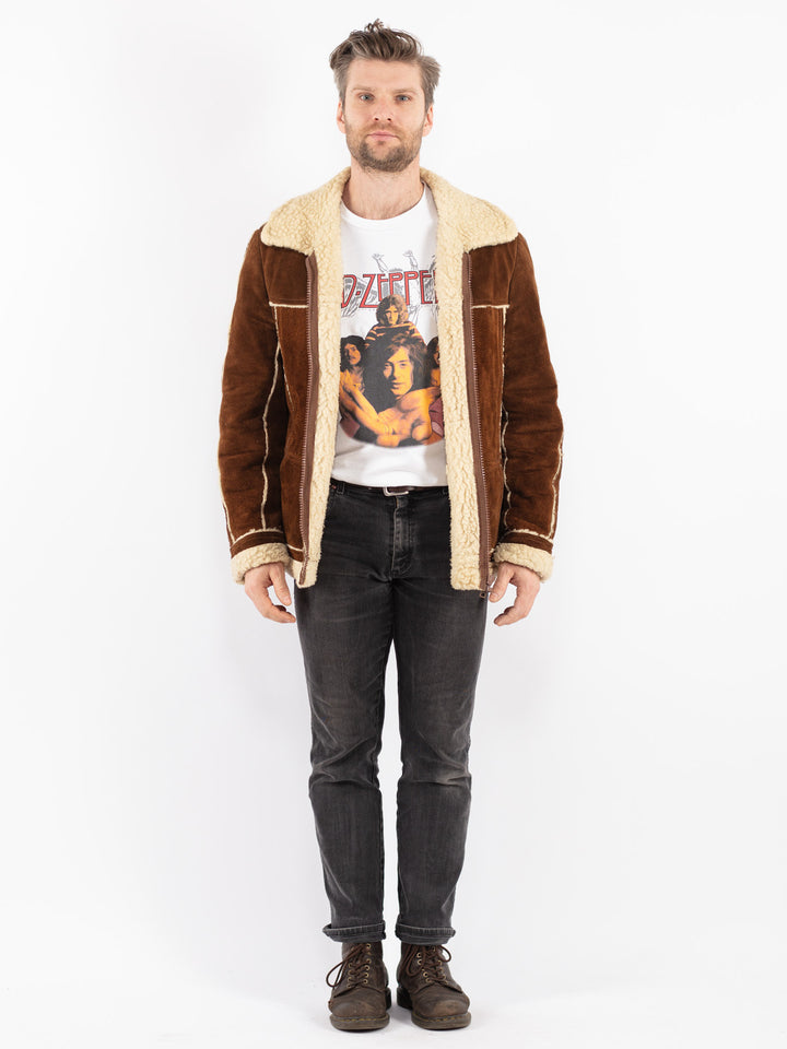 Vintage 70's Men Suede Sherpa Jacket in Brown