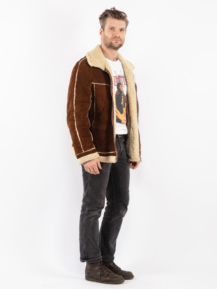Vintage 70's Men Suede Sherpa Jacket in Brown
