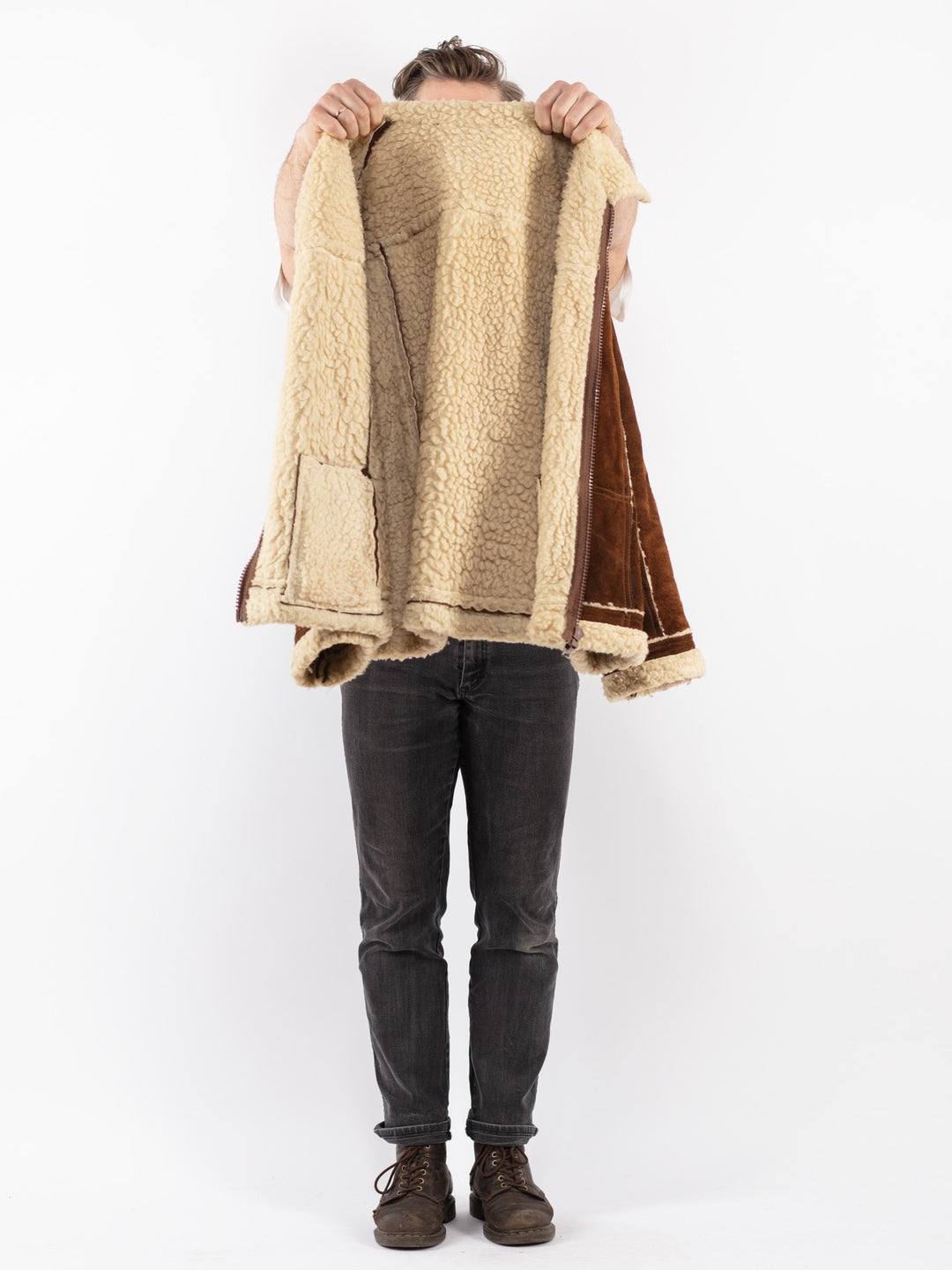 Vintage 70's Men Suede Sherpa Jacket in Brown