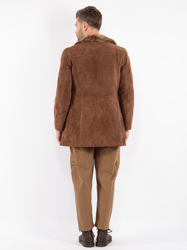 Vintage 70's Men Suede Sherpa Coat in Brown