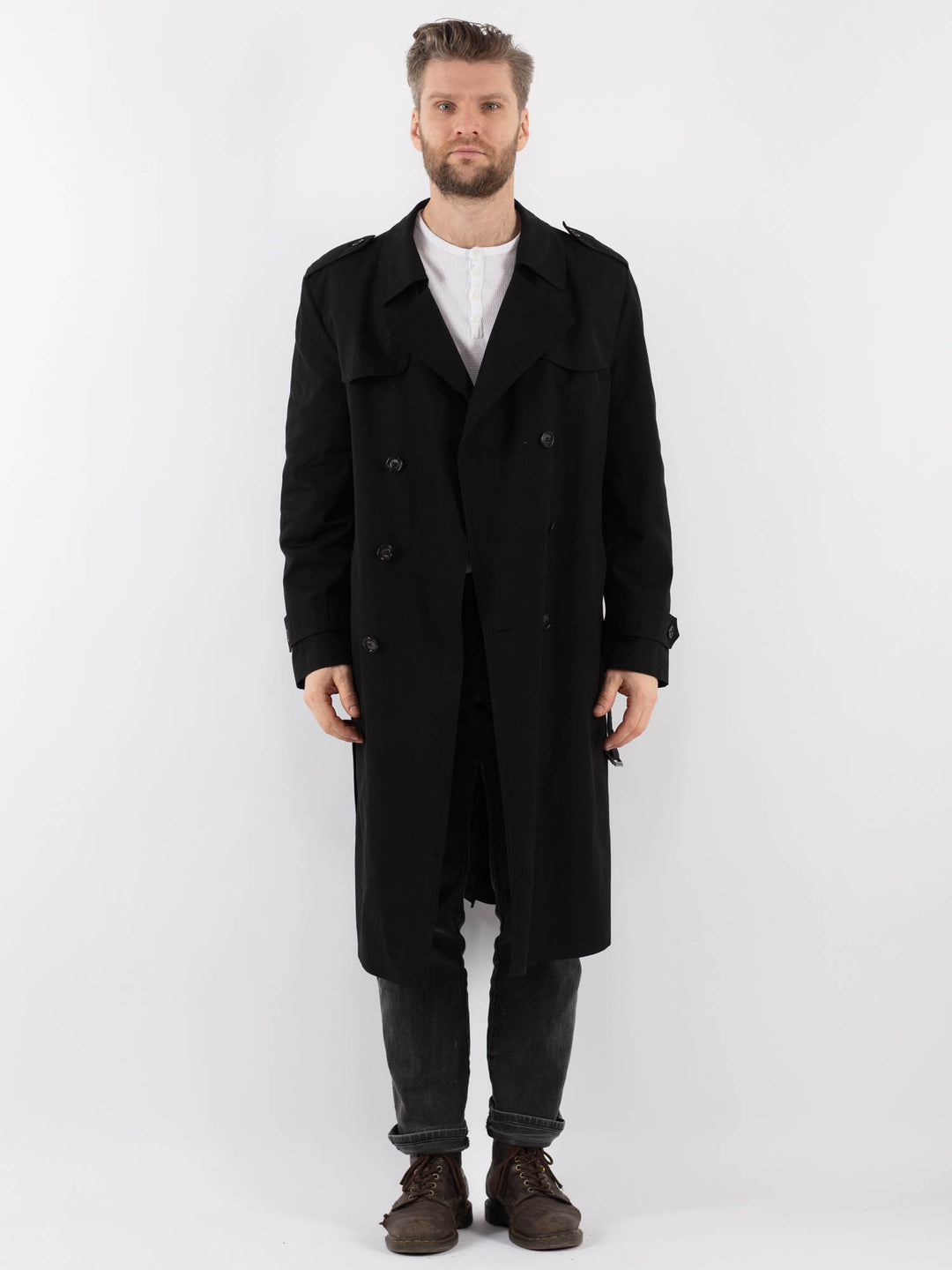 Vintage 70's Men Trench Coat in BlackZ936