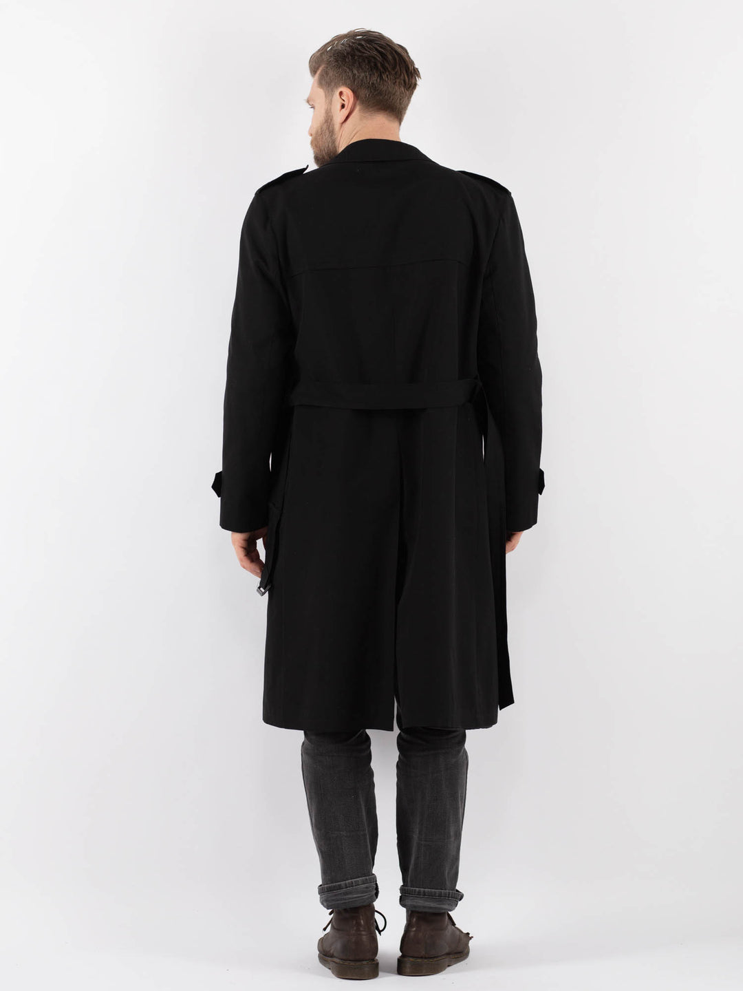 Vintage 70's Men Trench Coat in BlackZ936
