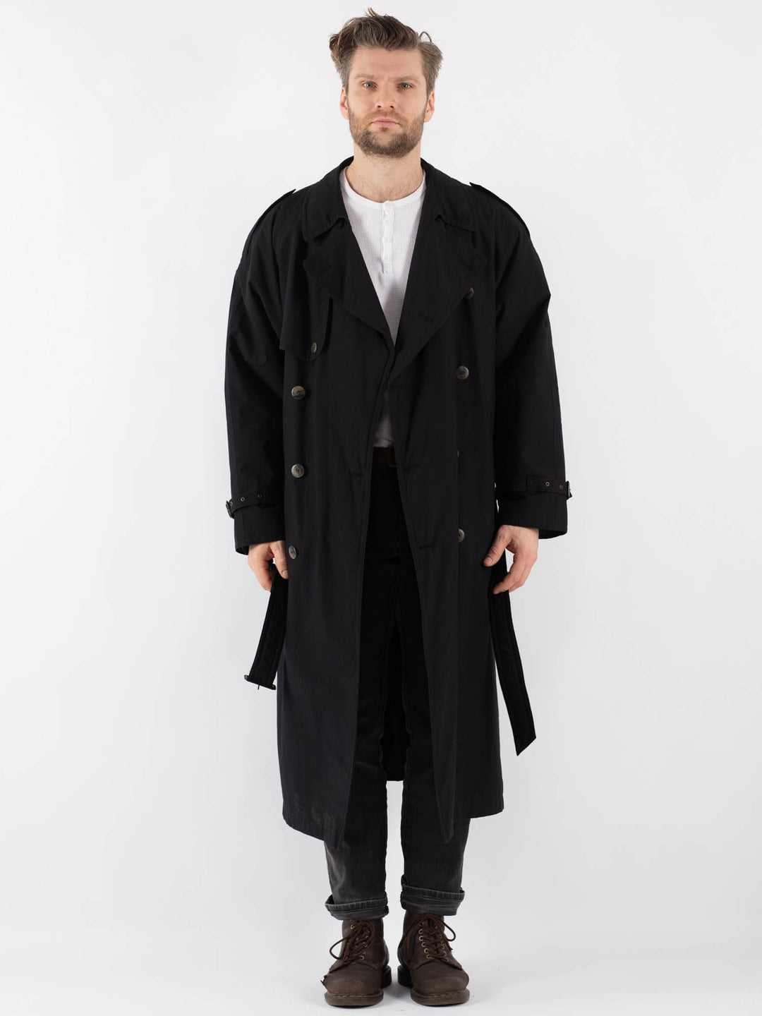 Vintage 70's Men Trench Coat in Black