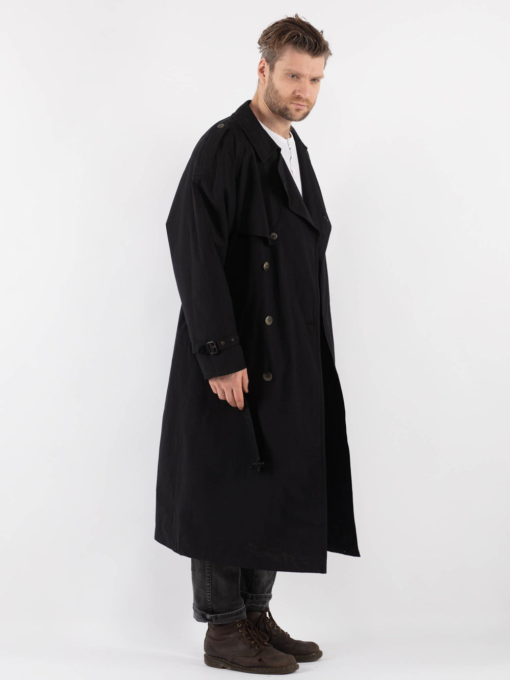 Vintage 70's Men Trench Coat in Black