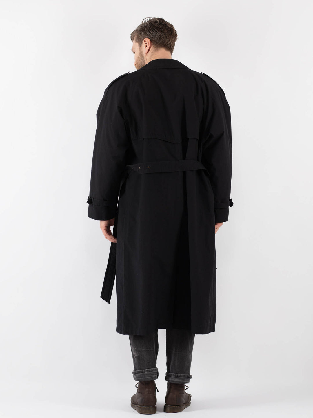Vintage 70's Men Trench Coat in Black