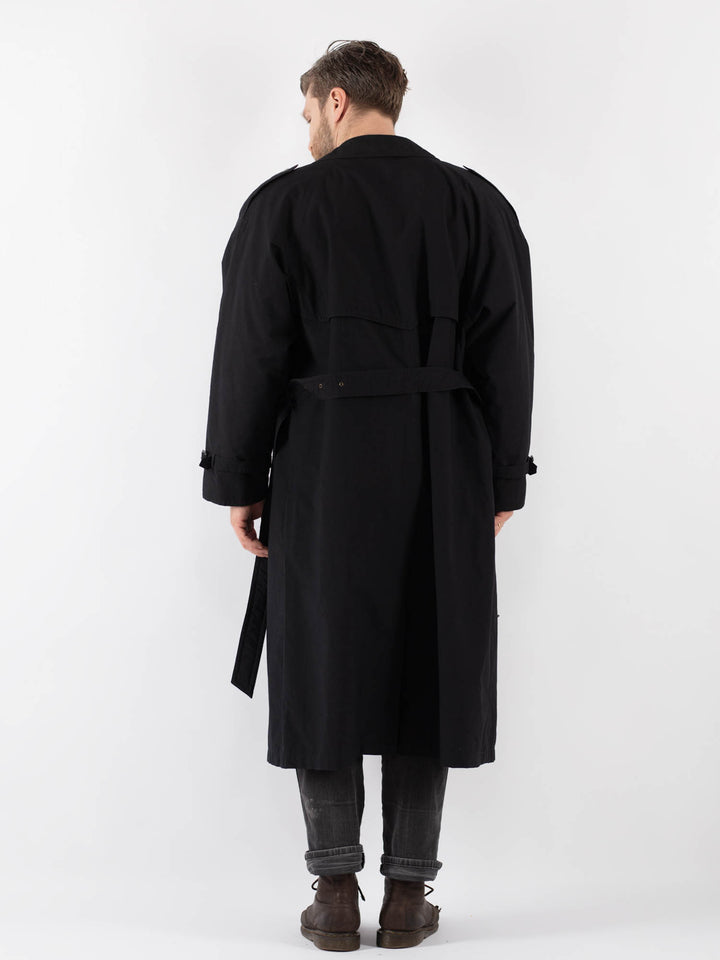 Vintage 70's Men Trench Coat in Black
