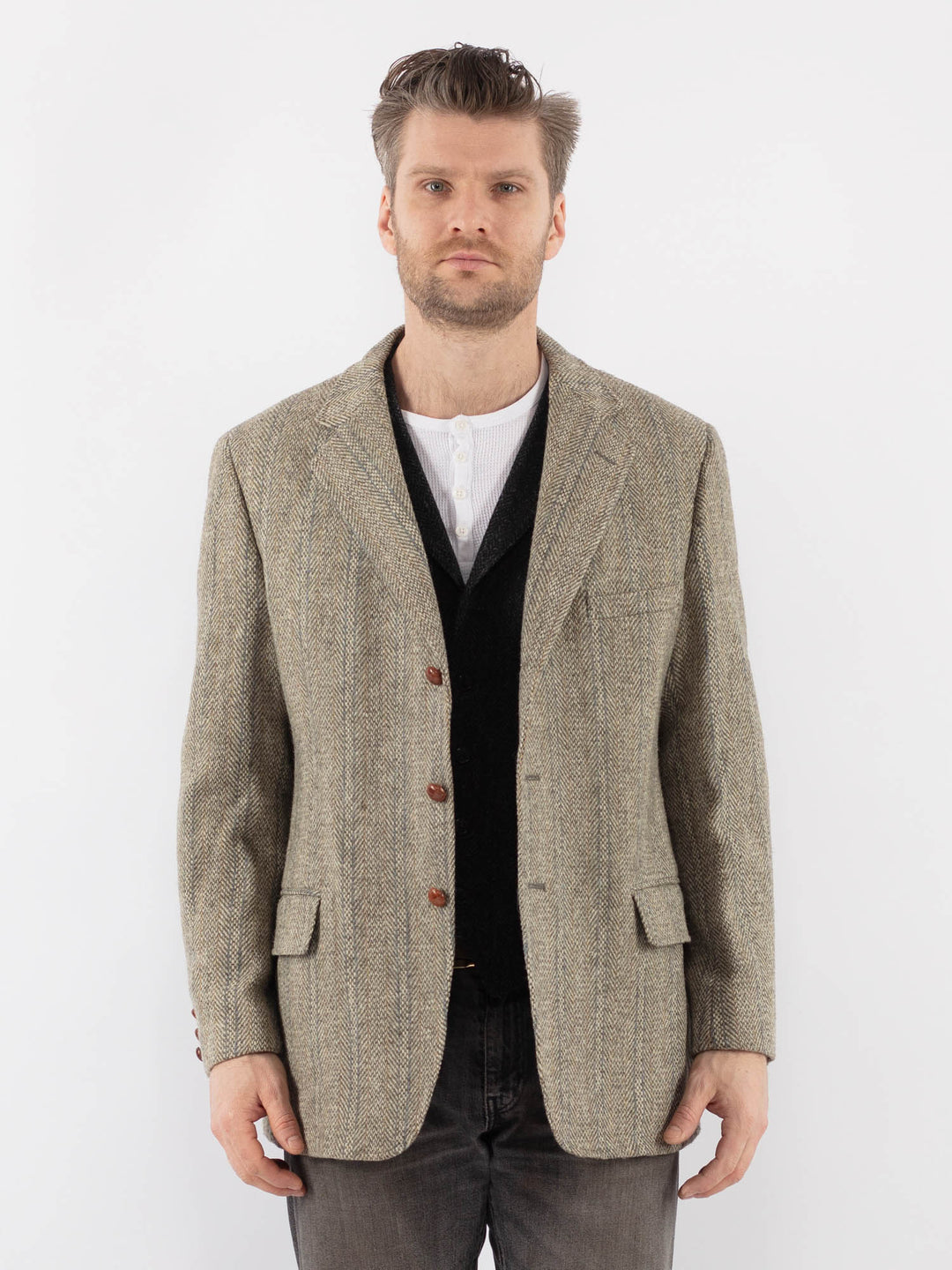 Vintage 70's Men Harris Tweed Jacket in BeigeZ1081