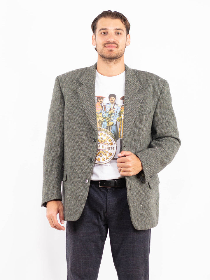 Vintage 70's Men Tweed Wool Jacket in Green