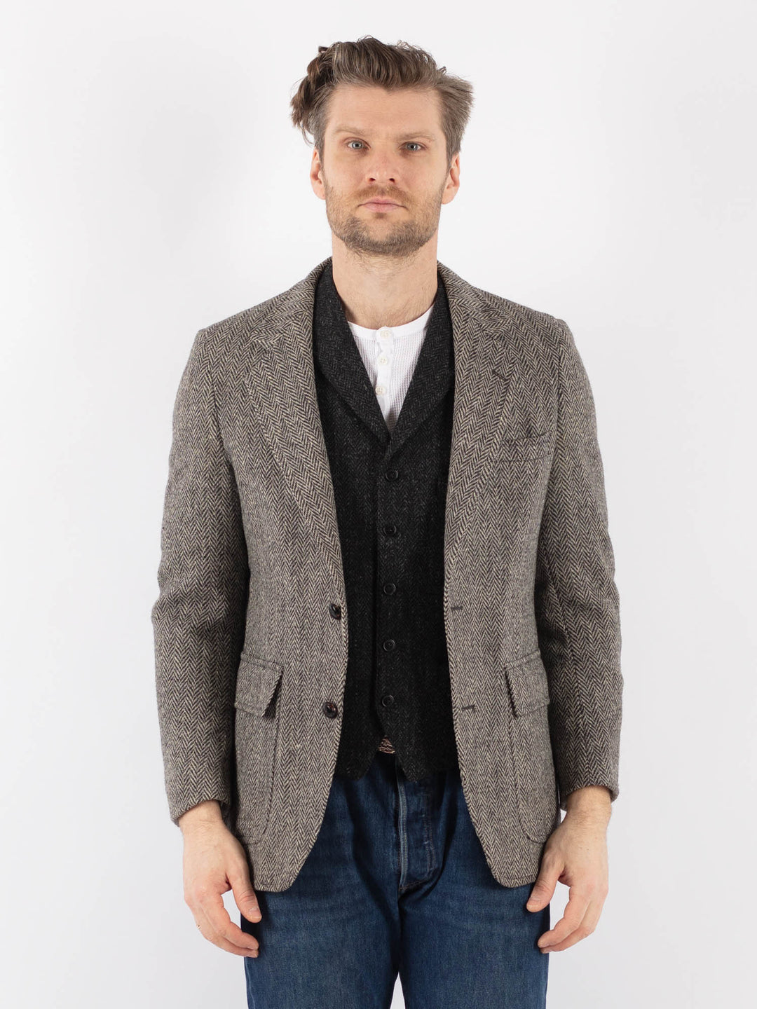 Vintage 70's Men Harris Tweed Jacket in GrayZ1198