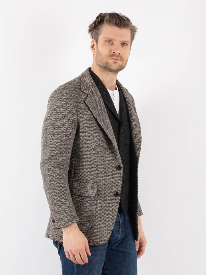 Vintage 70's Men Harris Tweed Jacket in GrayZ1198