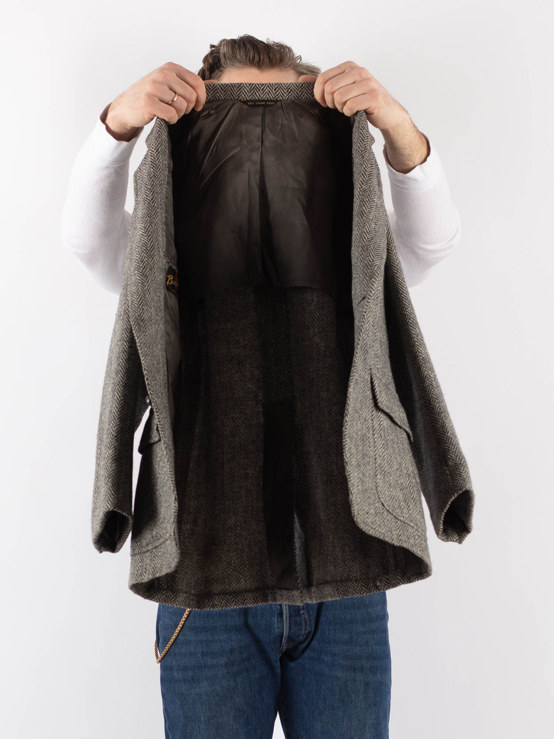 Vintage 70's Men Harris Tweed Jacket in GrayZ1198