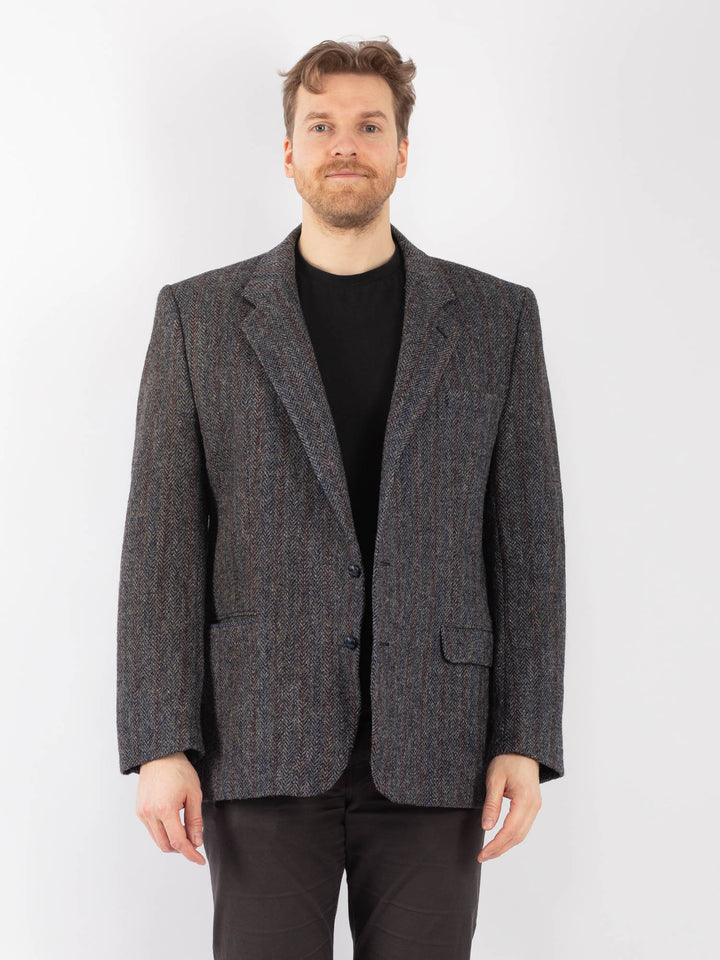 Vintage 70's Men Harris Tweed Jacket in Gray