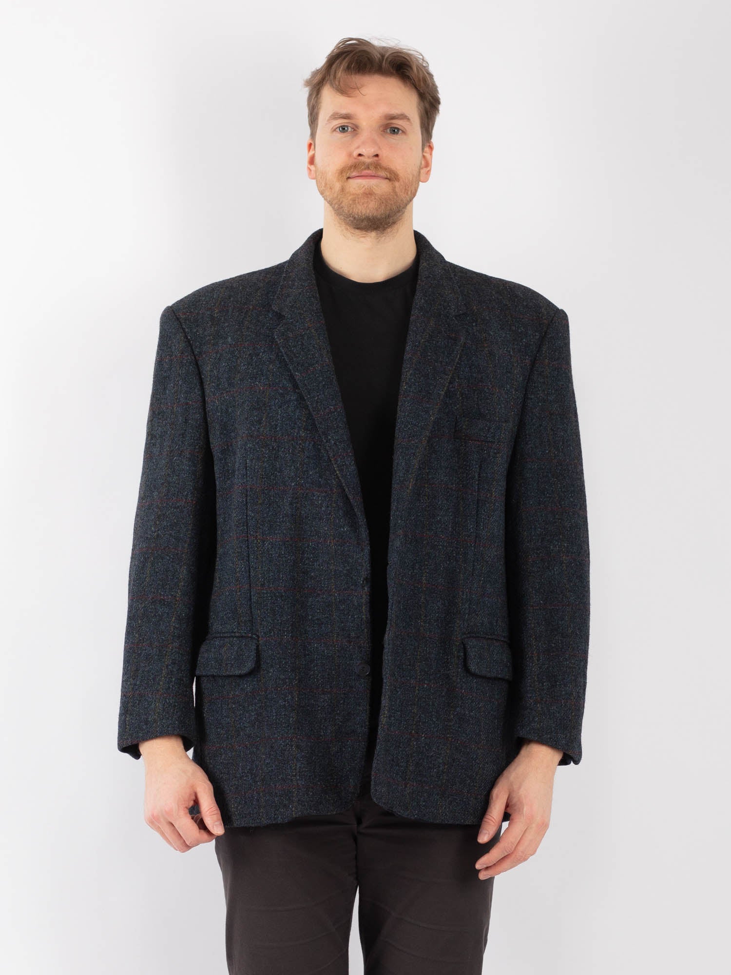 Online Vintage Store | 70's Men Harris Tweed Jacket in Blue