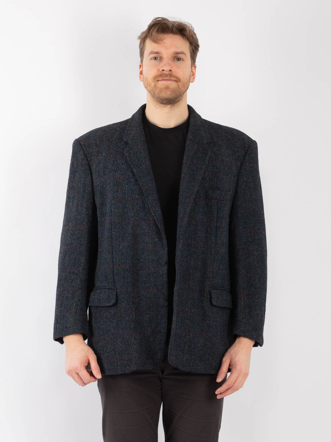 Vintage 70's Men Harris Tweed Jacket in Blue