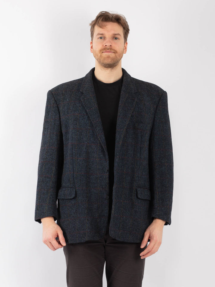 Vintage 70's Men Harris Tweed Jacket in Blue