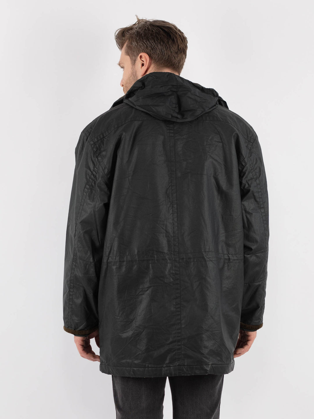 Vintage 70's Men Hooded Waxed Canvas Jacket in Black - NorthernGrip