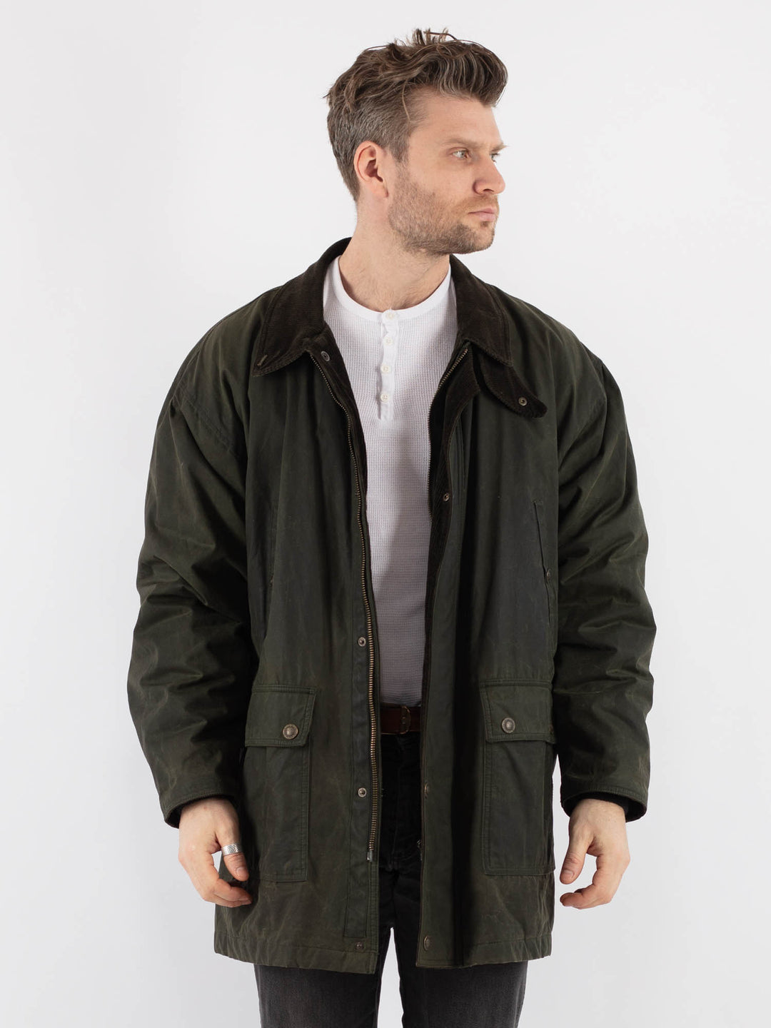 Vintage 70's Men Waxed Canvas Coat in Green - NorthernGrip